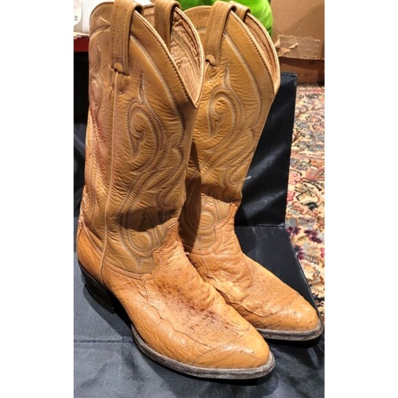 Vintage Tony Lama Light Brown Ostrich Quill Leather Cowboy Boots 8.5 D - Picture 3 of 11
